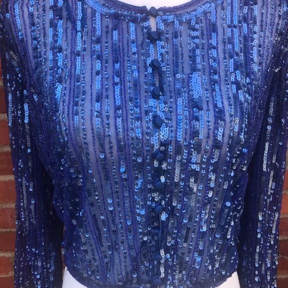 Rosa Clara Couture Long Sleeve Topper Jacket Size 12 Something Blue Sequins - Picture 2 of 7